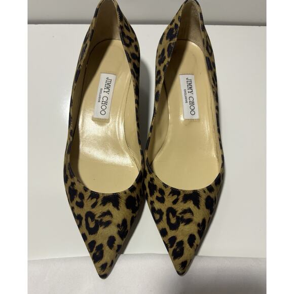 Jimmy Choo Leopard Print Kitten Heel Pumps Shoes Suede Professional Sz 38.5 - Picture 1 of 16